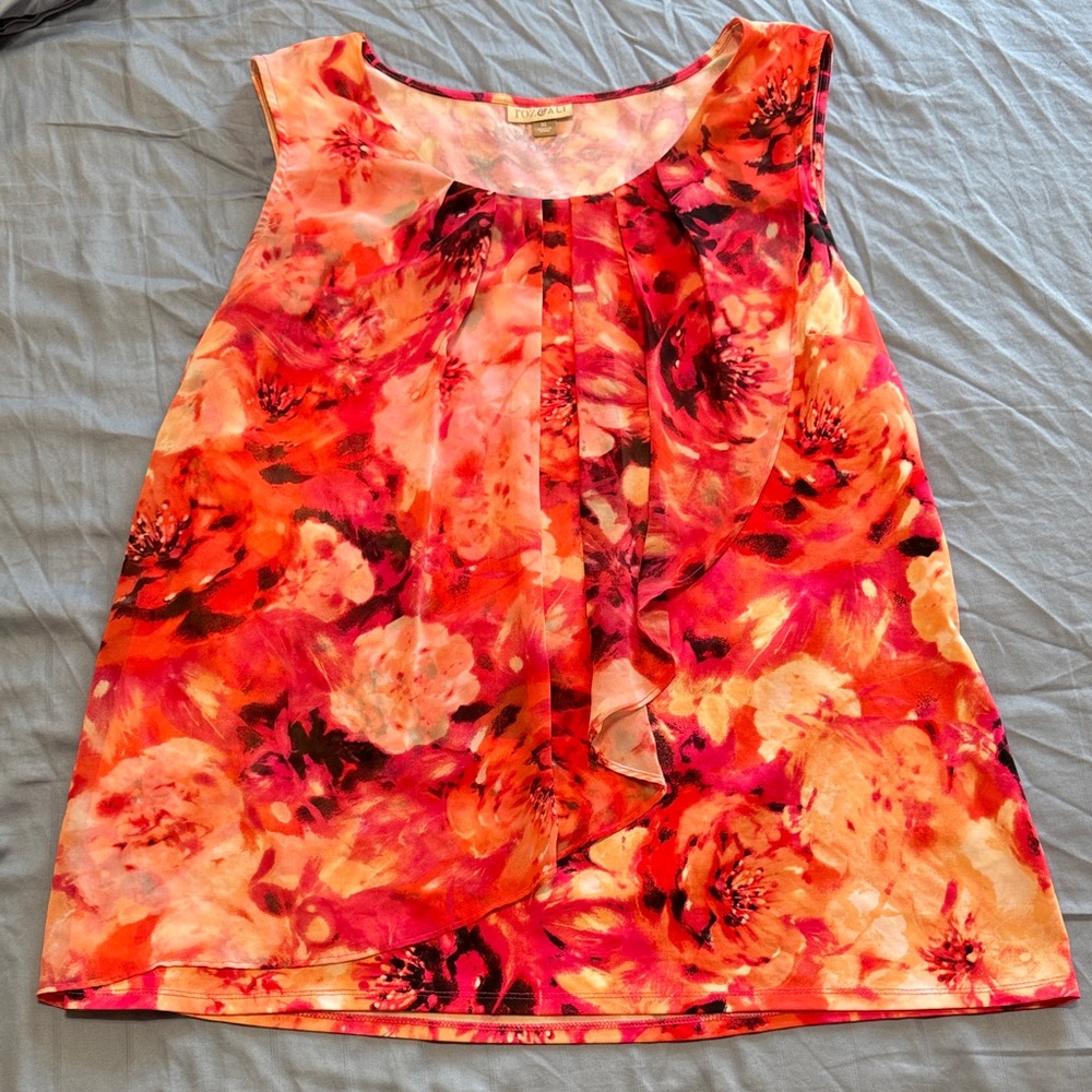 Roz & Ali Floral Sleeveless Camisole - Orange & Pink